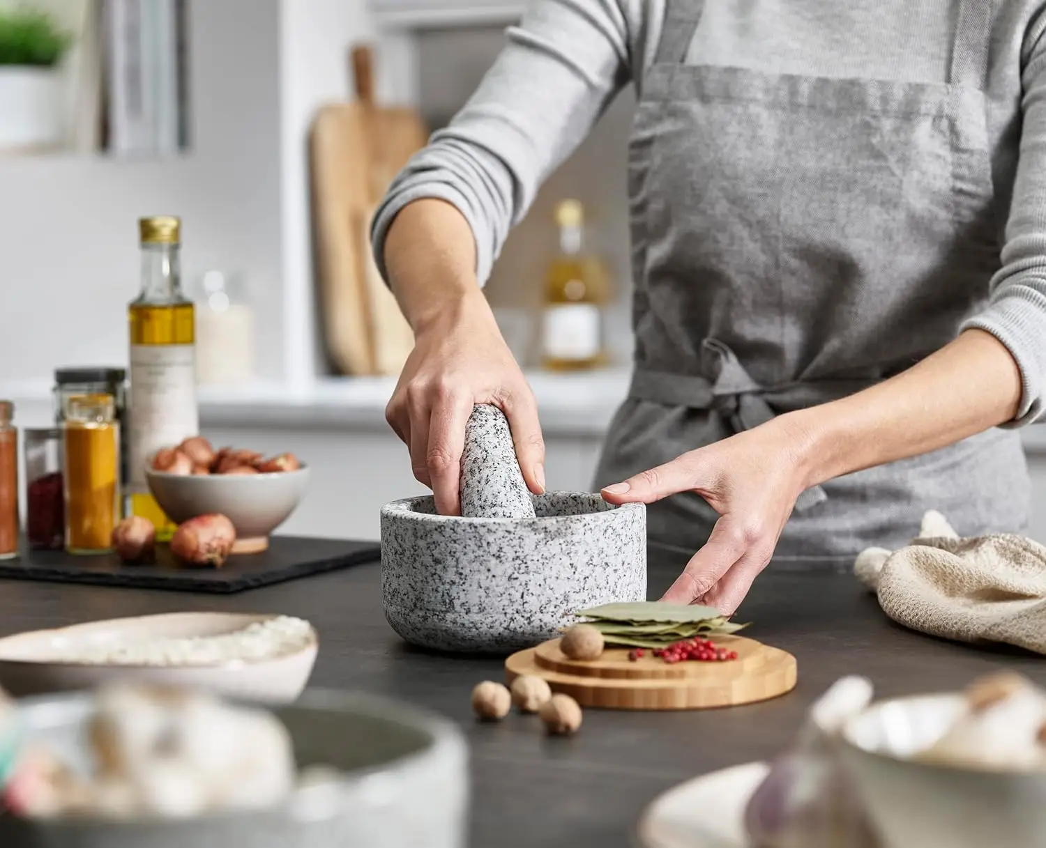 Бамбуковая крышка для гранитно – обзор и цена Mortar Pestle Granite